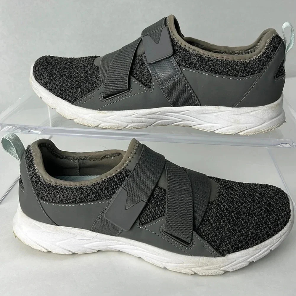 Vionic Aimmy Women’s Gray Knit Slip-On Sneakers Adjustable Strap Velcro Size 8.5